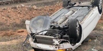 Car flips at Nazaret
