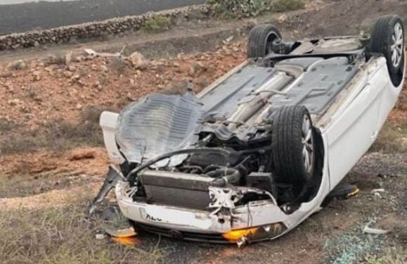 Car flips at Nazaret