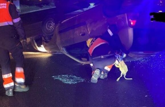 Car crash at roundabout