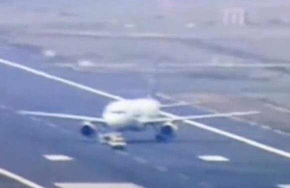 Plane stops on runway