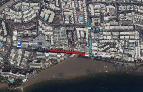 Road closed in Puerto del Carmen