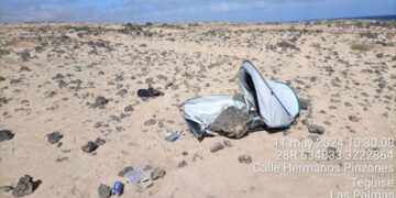 Tent left behind after camping in protected area in Lanzarote